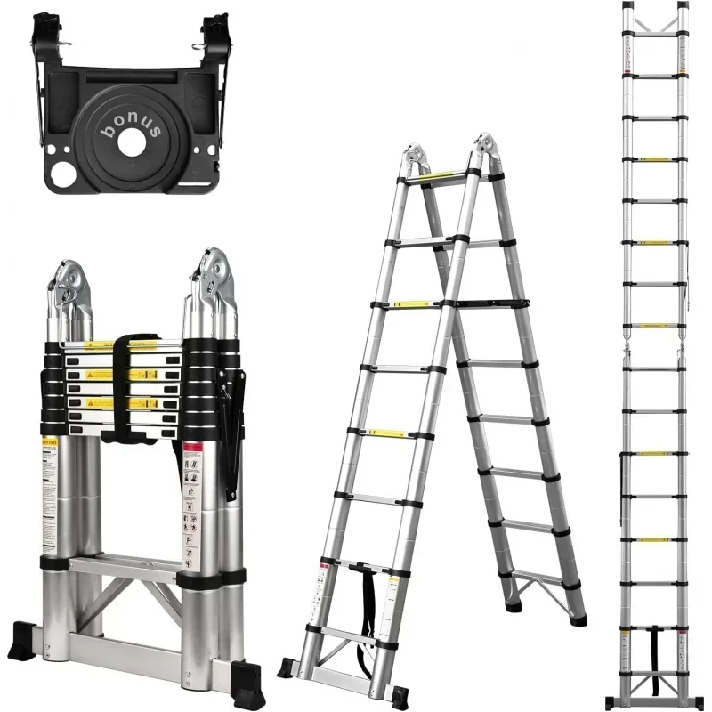 Compact Aluminum Extension Ladder, Portable Telescopic RV Ladder for Outdoor Camper Trips Motorhome with Tool Platform