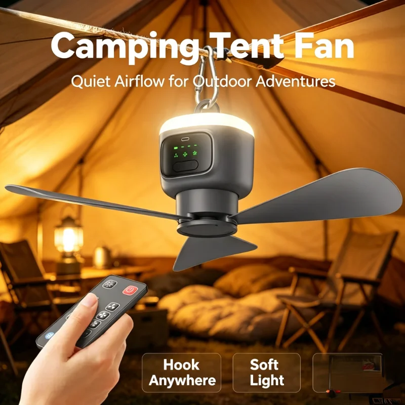 12000mAh USB Rechargeable Mini Ceiling Fan, Silent High Wind Hanging Fan for Student Dorm, Bed & Mosquito Net, Wireless Long Bat