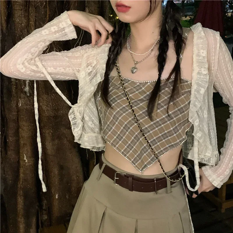 

Summer Slim and Versatile Lace Cover Up Jacket with Camisole Skirt Sun Protection Top, Paired with Cardigan Long Sleeves Y285