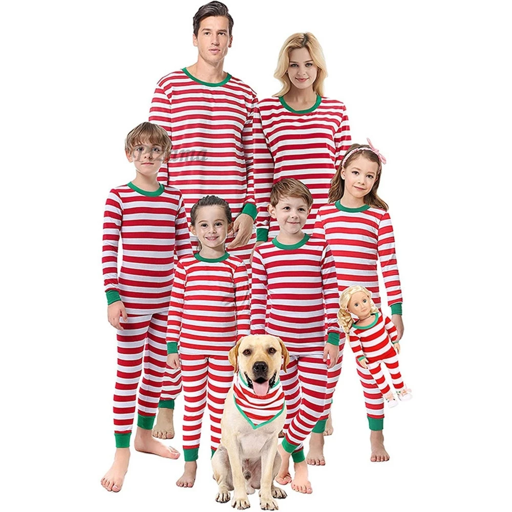 Red and White Striped Family Christmas Pajamas Xmas Nightwear Children\'s Homewear Mother Father Kids  Xmas Homewear Nightwear