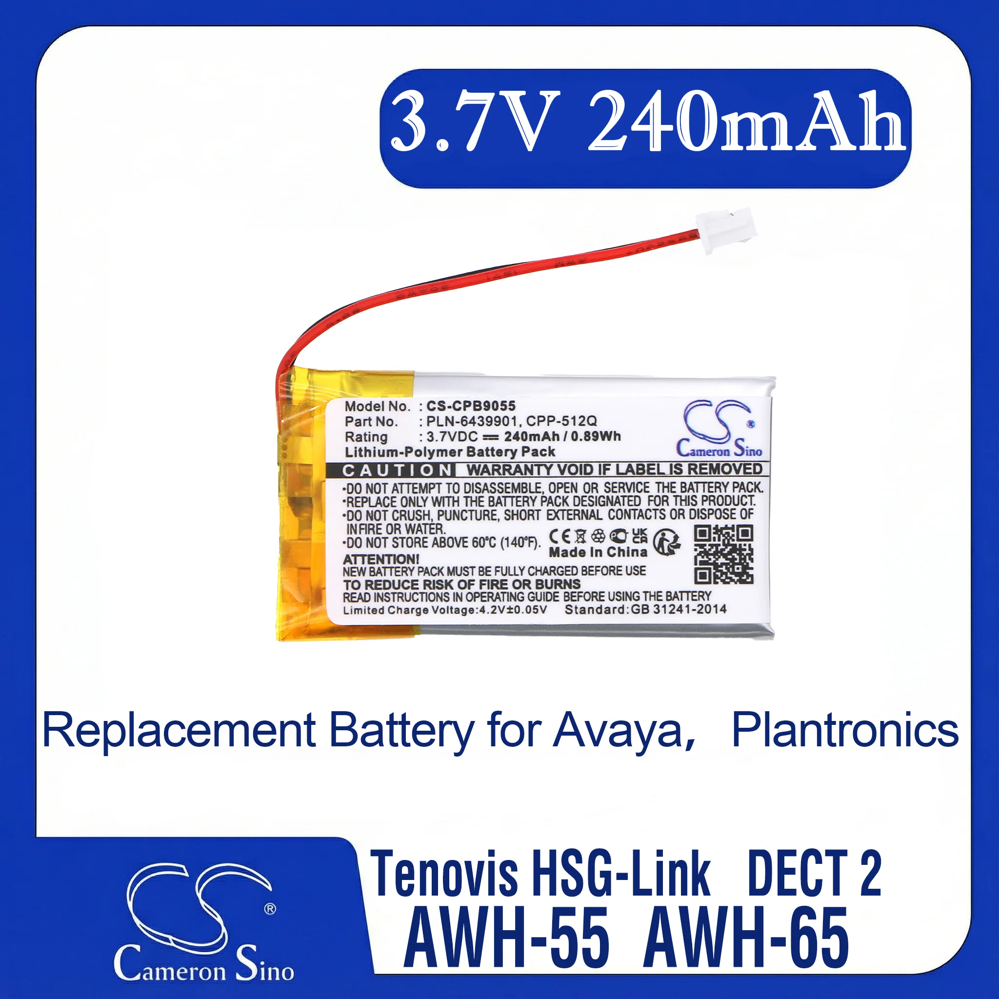 Cameron Sino Replacement Battery for Avaya  AWH55, AWH-55, AWH65, AWH-65,, Fits P/N 64327-01,64399-01,64399-03,653580,65358-01,
