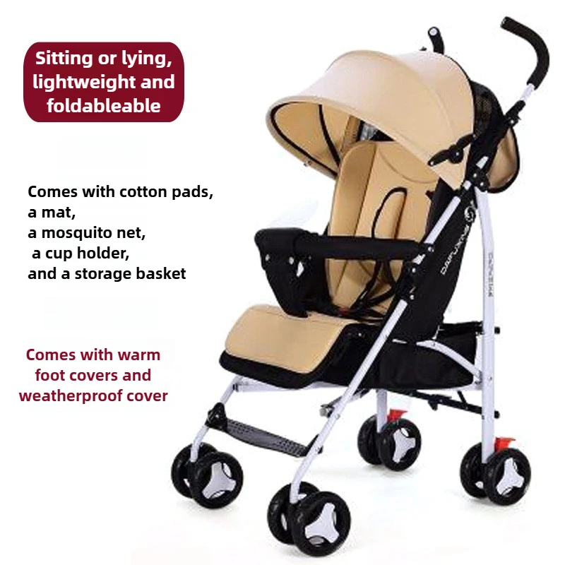 

Portable Foldable Baby Stroller Can Sit or Lie Down All-Season Shockproof Travel Pushchair Lightweight Universal Infant Toddler