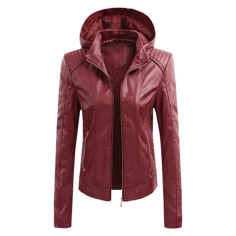 Autumn And Winterpujacket Coat For Women Removable Fleece-lined Hooded Leather Coat European And American Women\'s Clothing