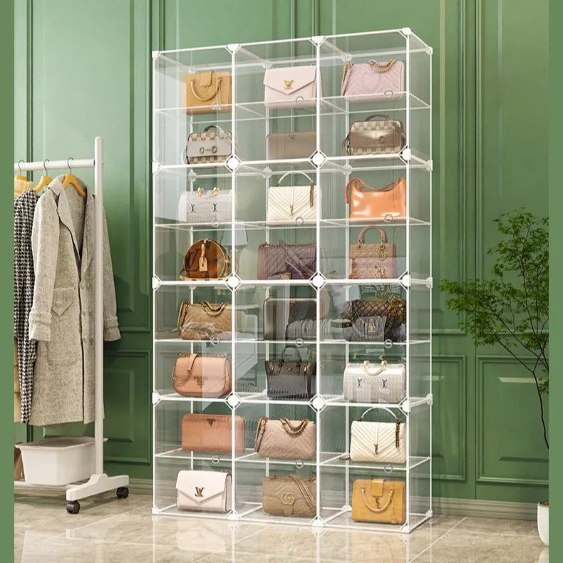 Bag storage artifact Household storage wardrobe Transparent display cabinet Storage box rack