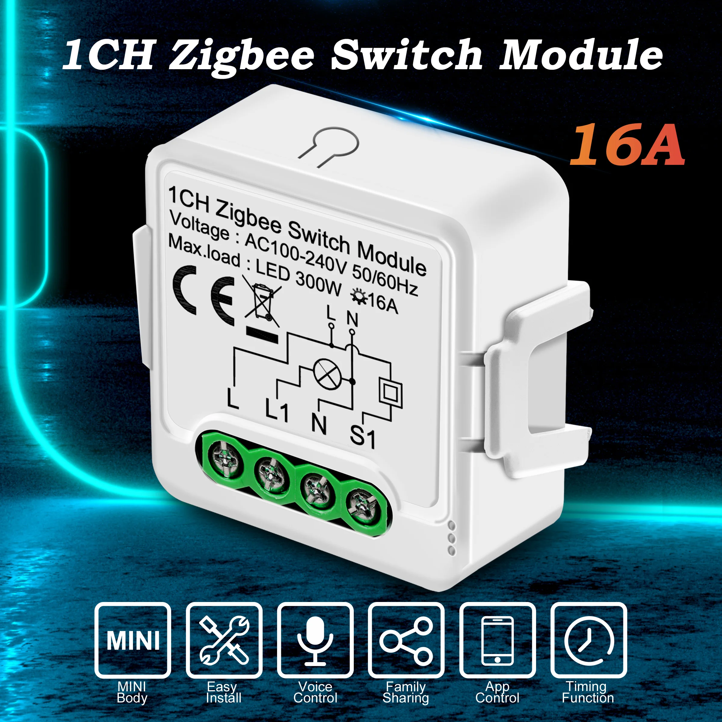GIRIER Tuya ZigBee Smart Switch Module 16A DIY Universal Breaker Relay for Light Switch Supports 2-way Control Alexa Hey Google