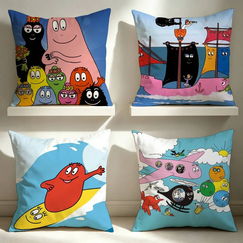Cute Cartoon Barbapapa  Square Double-Sided Printed Pillow Case Sofa Cushion Cover Bedroom Bedside Decor
