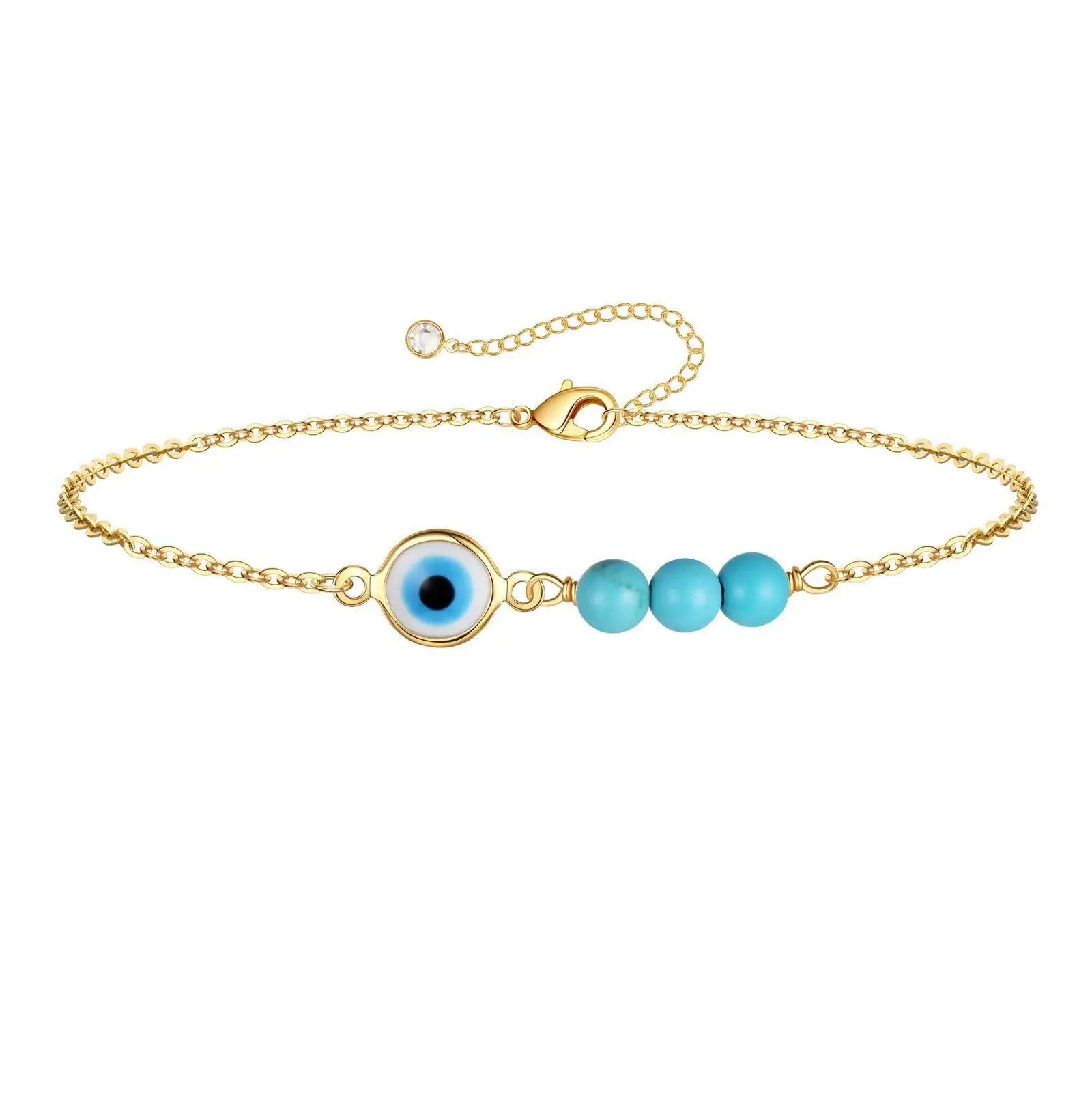 18K Gold-Plated Stainless Steel Natural Semi-Precious Stone Turquoises Splicing Blue Bracelet For Women Evil Eye  Jewelry