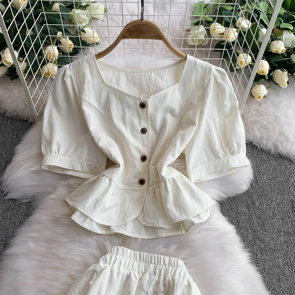 TWOTWINSTYLE Casual Solid Two Piece Sets For Women Square Collar Short Sleeve Top High Waist Skirt Elegant Set Female KSE544245TWOTWINSTYLE Casual Solid Two Piece Sets For Women Square Collar Short Sleeve Top High Waist Skirt Elegant Set Female KSE544245