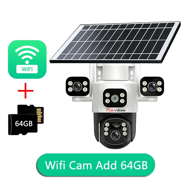 4K Dual Solar Panel Three Screen Camera 4G Sim/Wifi 3 Lens Linkage 8000mAh Battery WiFi Security PIR Motion Detect Waterproof