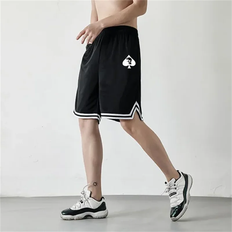 Męskie spodnie do koszykówki Casualowe spodenki sportowe Czarno-białe spodenki Casual Street Wear Spade Skull Printed Lace up Shorts