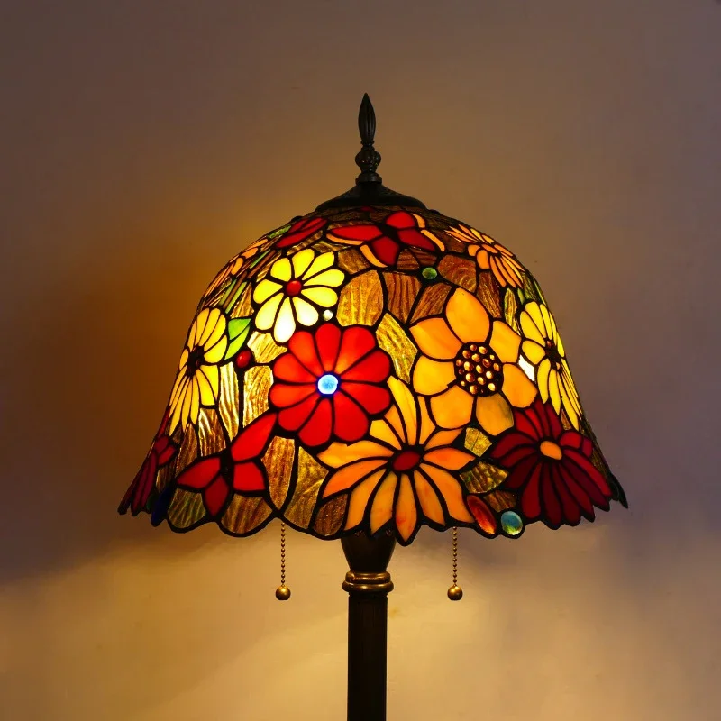 SOURA lampa podłogowa Tiffany amerykański Retro salonu lampka do sypialni wiejskiej lampy szklana podłoga