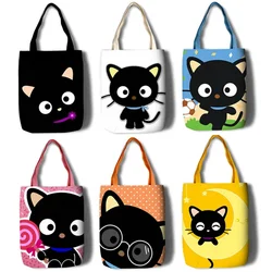 Cute Chococat Canvas Shoulder Bags Women Reusable Eco Shopper Shopping Bag Cartoon Cat Kawaii School Book Bags for Girls Kids