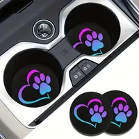 2Pcs Love Paw Print Car Coasters Circular Universal Drink Cup Mat Car Interior Decoration Accessories