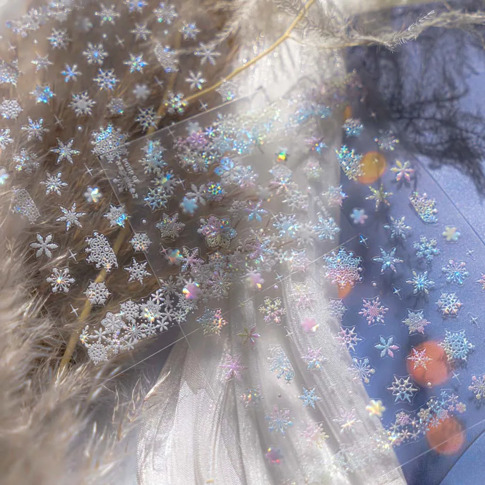 อุปกรณ์ตกแต่งเล็บ สติ๊กเกอร์ติดเล็บลายเกล็ดหิมะคริสต์มาส ลายเปลือกหอย แสง 5D ประดับเพชร ลายเพชรคริสต์มาส สติ๊กเกอร์ติดเล็บลายต้นคริสต์มาส