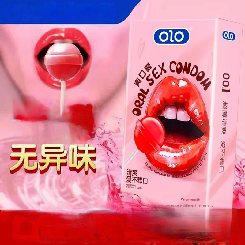 OLO 10Pcs Oral Sex Condoms with Strawberry Taste Safe Sex Penis Sleeve Condom Intimate Goods Tongue Sex Lick Dick Toys for Adult