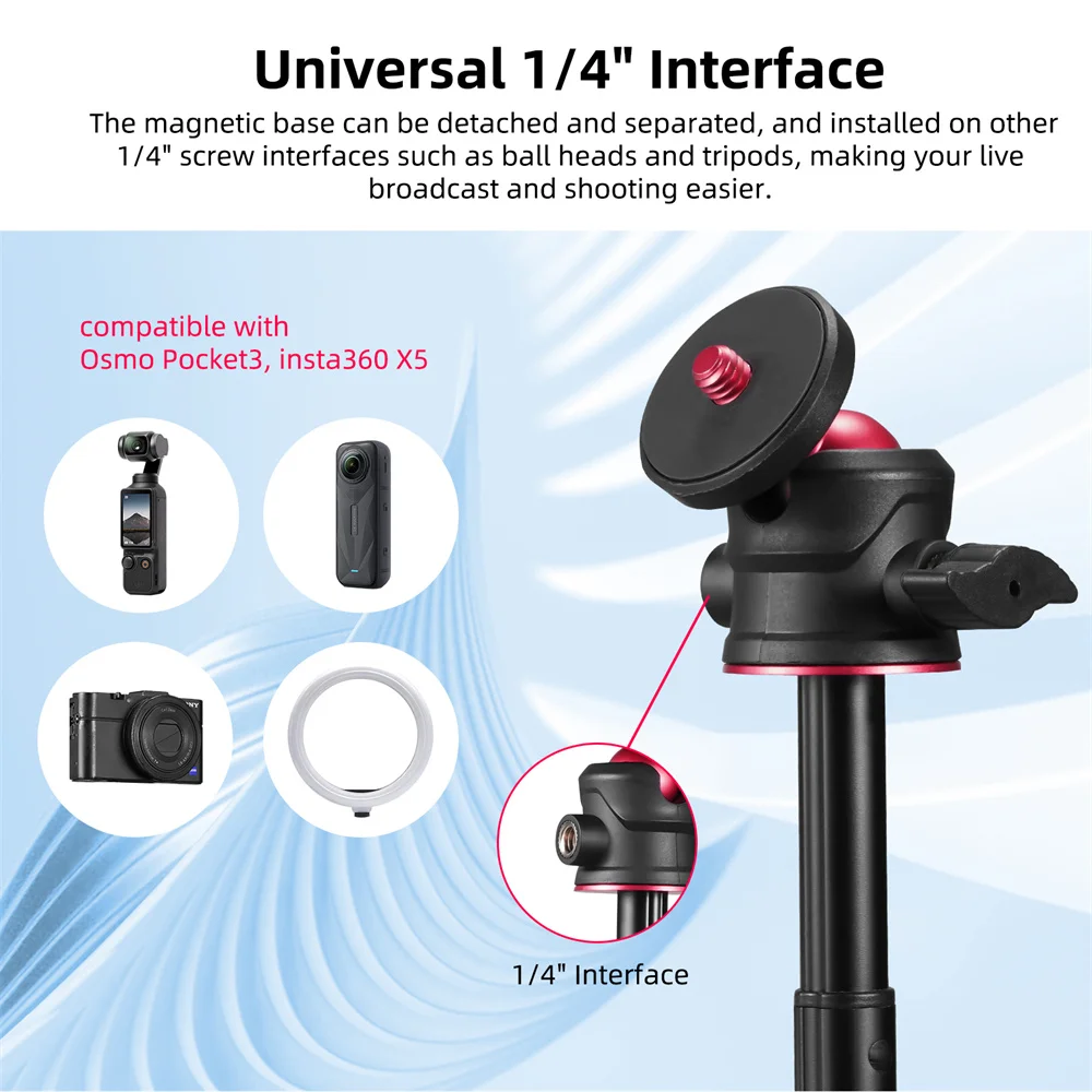 حامل ثلاثي عصا سيلفي مغناطيسية 2026 لكاميرا DJI Pocket 3 /DSLR/IPhone حامل هاتف أندرويد مع رأس كروي 1/4 بوصة 360 دوارة #3