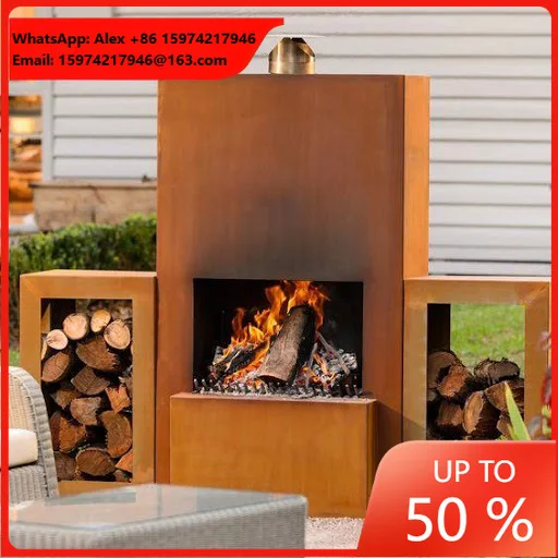 Backyard Corten Steel Wood Burning Metal Free Standarding Fireplaces With Chimney