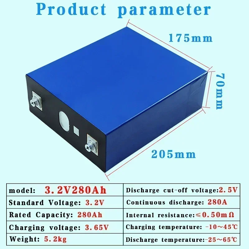 A-grade new 3.2V 280AH DIY 12V 24V 48V Lifepo4 rechargeable battery lithium iron phosphate solar camping car battery tax-free