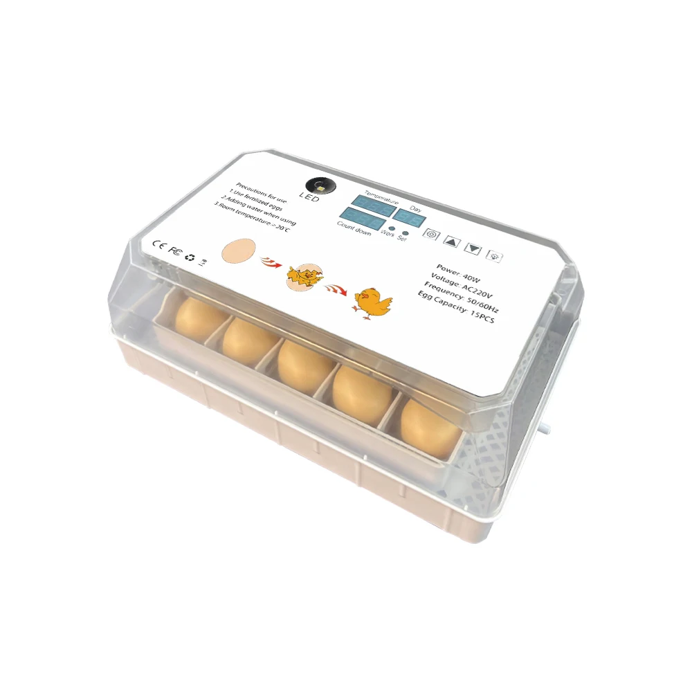 Egg Incubator Poultry Hatcher Portable Hatching Household Holds 15 Eggs Digital Poultry for Quail Pigeon Birds Chicken Supplies