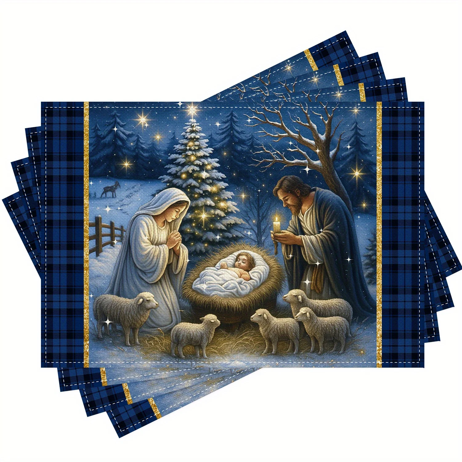 

4шт праздничные рождественские салфетки 12x18 из полиэстера, только ручная стирка, прямоугольные коврики для стола со звездной ночью