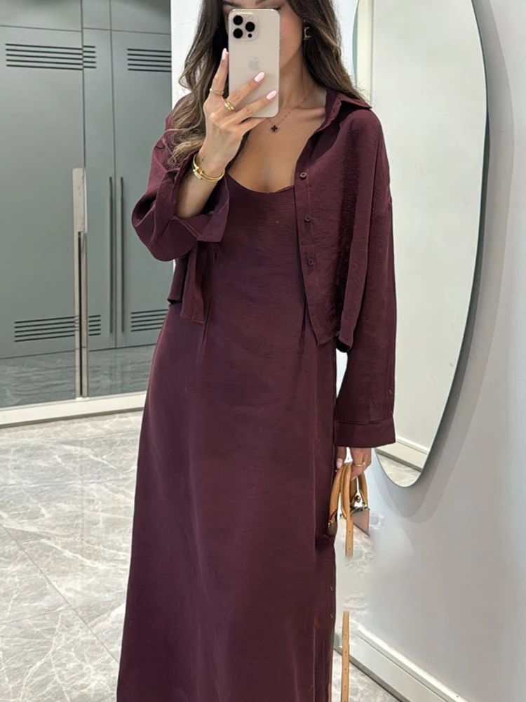 

Женские элегантные комплекты для поездок на работу, повседневные комплекты блейзеров и макси-платьев с длинными рукавами, модные однотонные свободные платья трапециевидной формы, комплекты из двух предметов