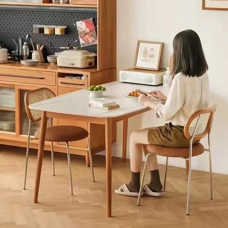 Rattan chair Solid wood dining chair Bedroom study Balcony Back chair