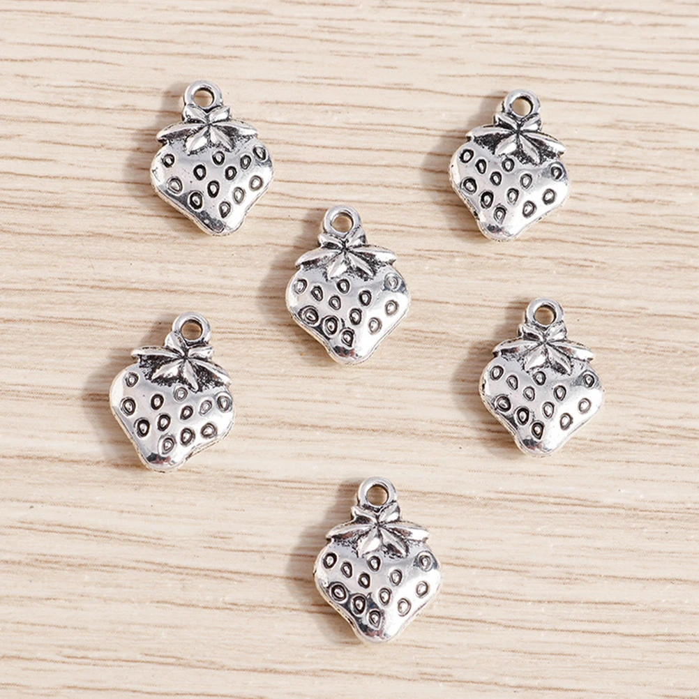 

50 Pcs Ancient Silver Strawberry Pendant Ornaments Charm Alloy Jewelry Theme Item