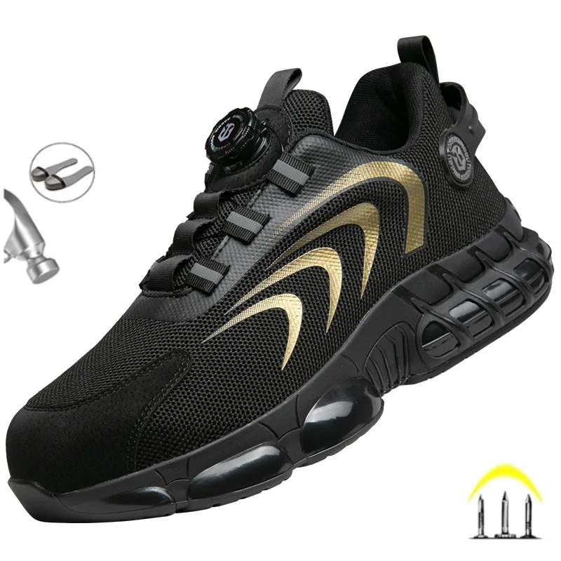 New 2024 Rotary Buckle Safety Work Shoes Sneakers Protective Lightweight Puncture-Proof Anti-smash Steel Toe Male Work Boots