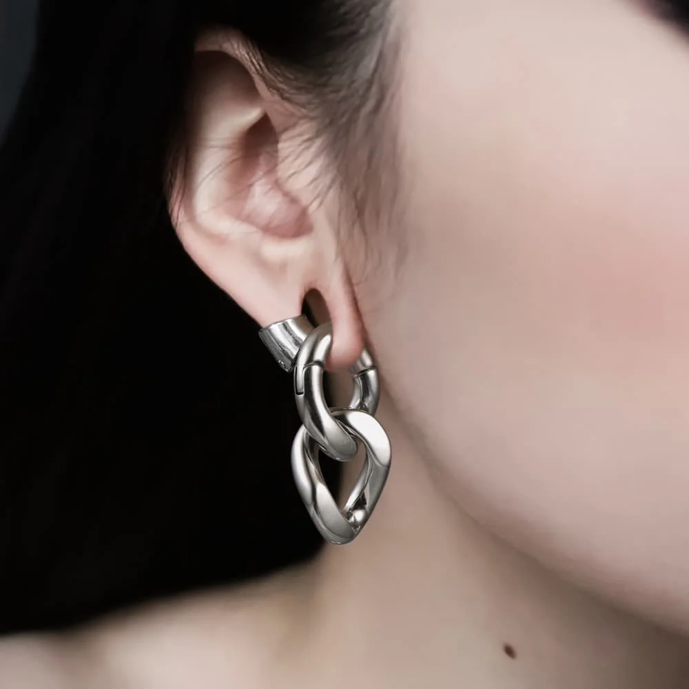Casvort 2 Stück 316L Edelstahl Coole Ketten-Ohrgewichte Hänger Expander Piercing Damen Herren Körperschmuck 6mm 2G Punk – Detail 3