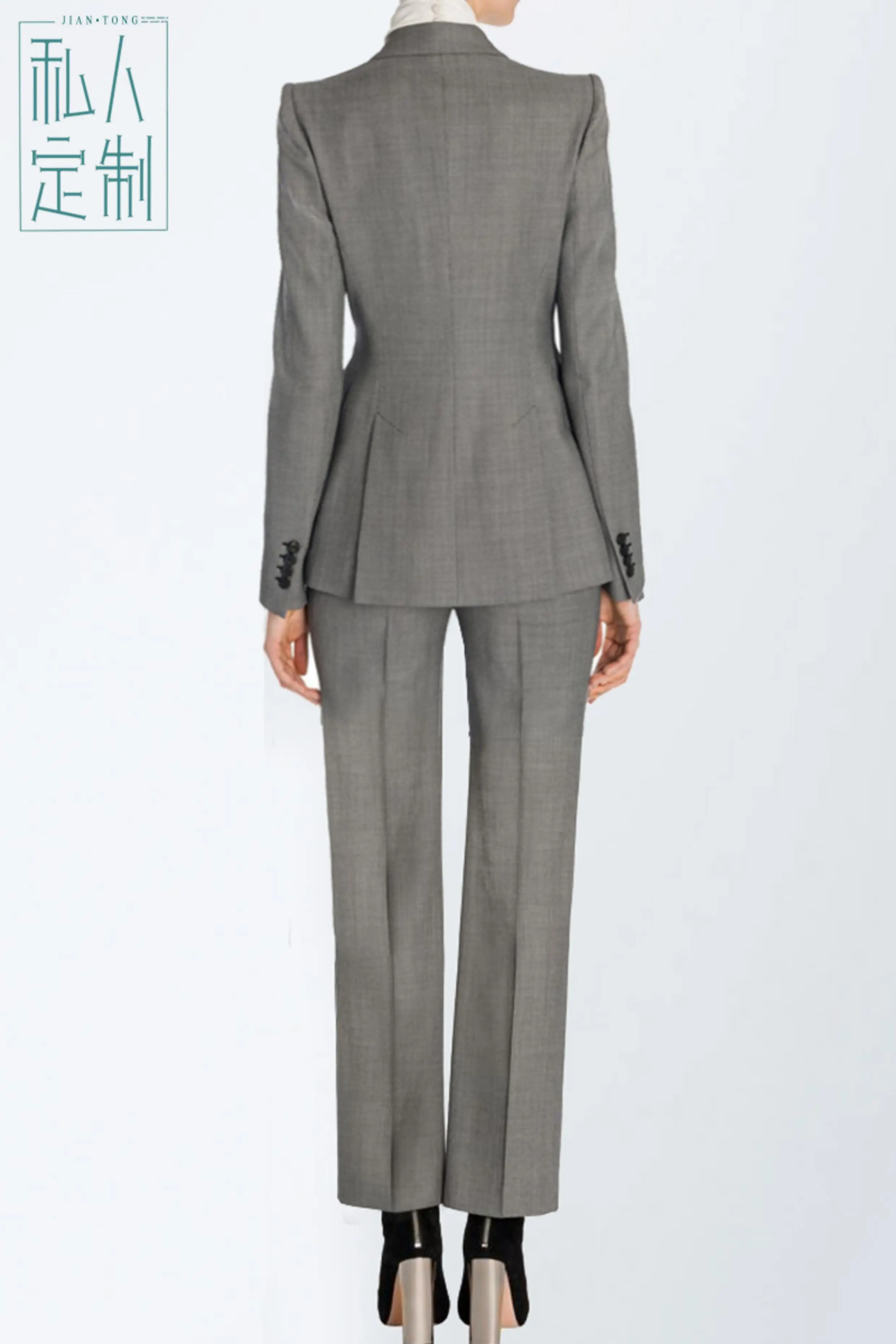 Allingentle Gray Pantsuit Women's 2 Piece Suit Set Business Peak Lapel Blazer Party Office Work Outfits Customize