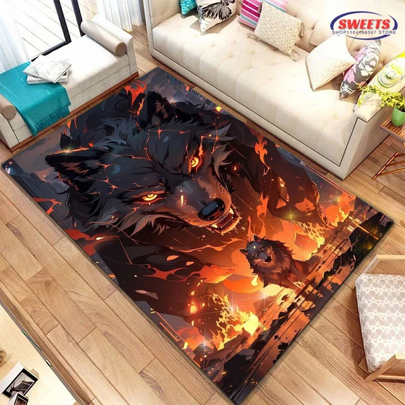 3D HD Printing Brave Wolf Carpet for Living Room Bedroom Hallway Long Strip, Anti-slip Soft Area Rug Sofa Doormat Home Decor Mat