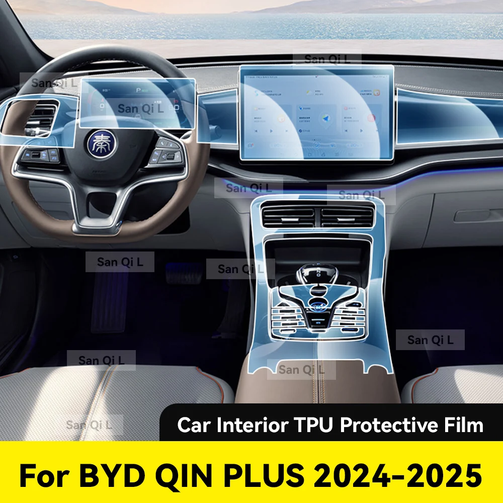 

For BYD QIN PLUS 2024 2025 Anti-scratch Car Door Center Console Media Dashboard Navigation Car Accessories TPU Protector Film
