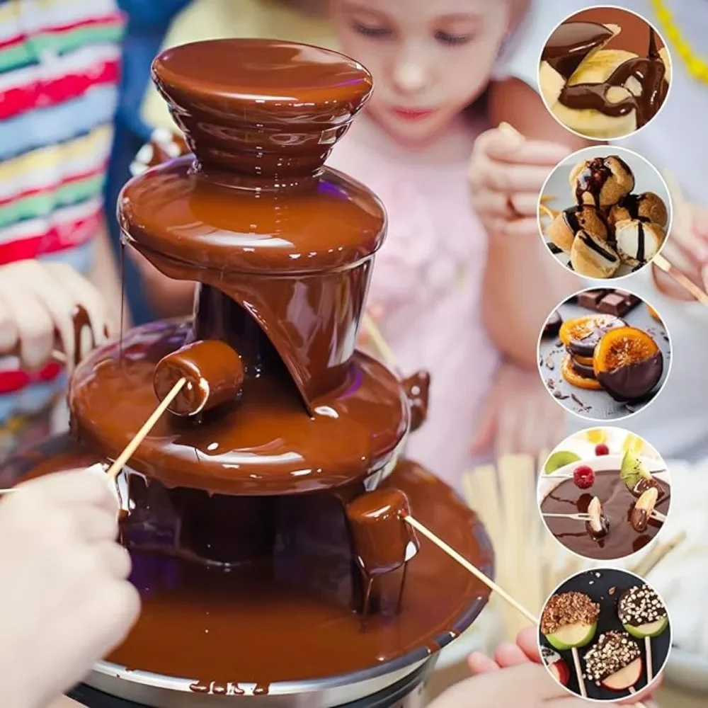 Electric Chocolate Fondue Fountain 3-Layer DIY Waterfall Melts Chocolate Butter Cheese Machine Perfect for Home Party Wedding