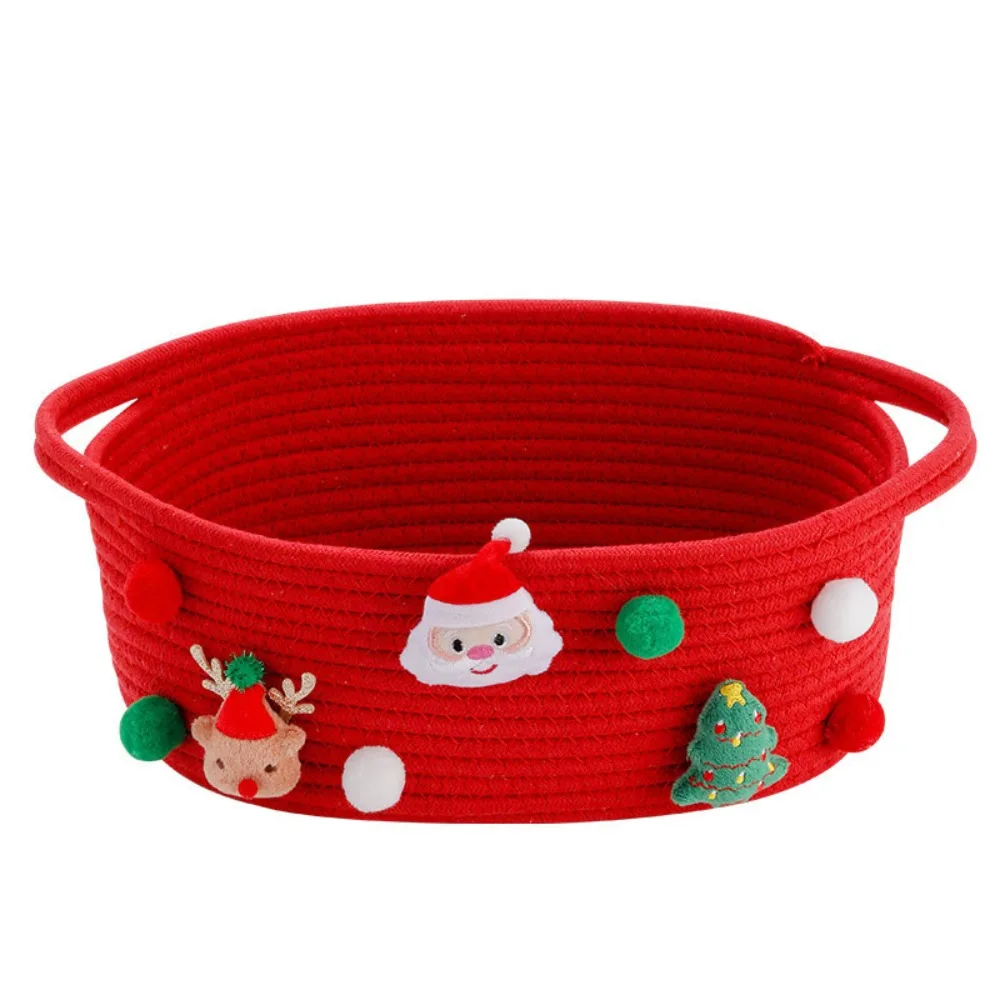 

Large Capacity Christmas Gift Basket Cartoon Cotton Rope Candy Basket Green Red Simple Gift Storage Basket