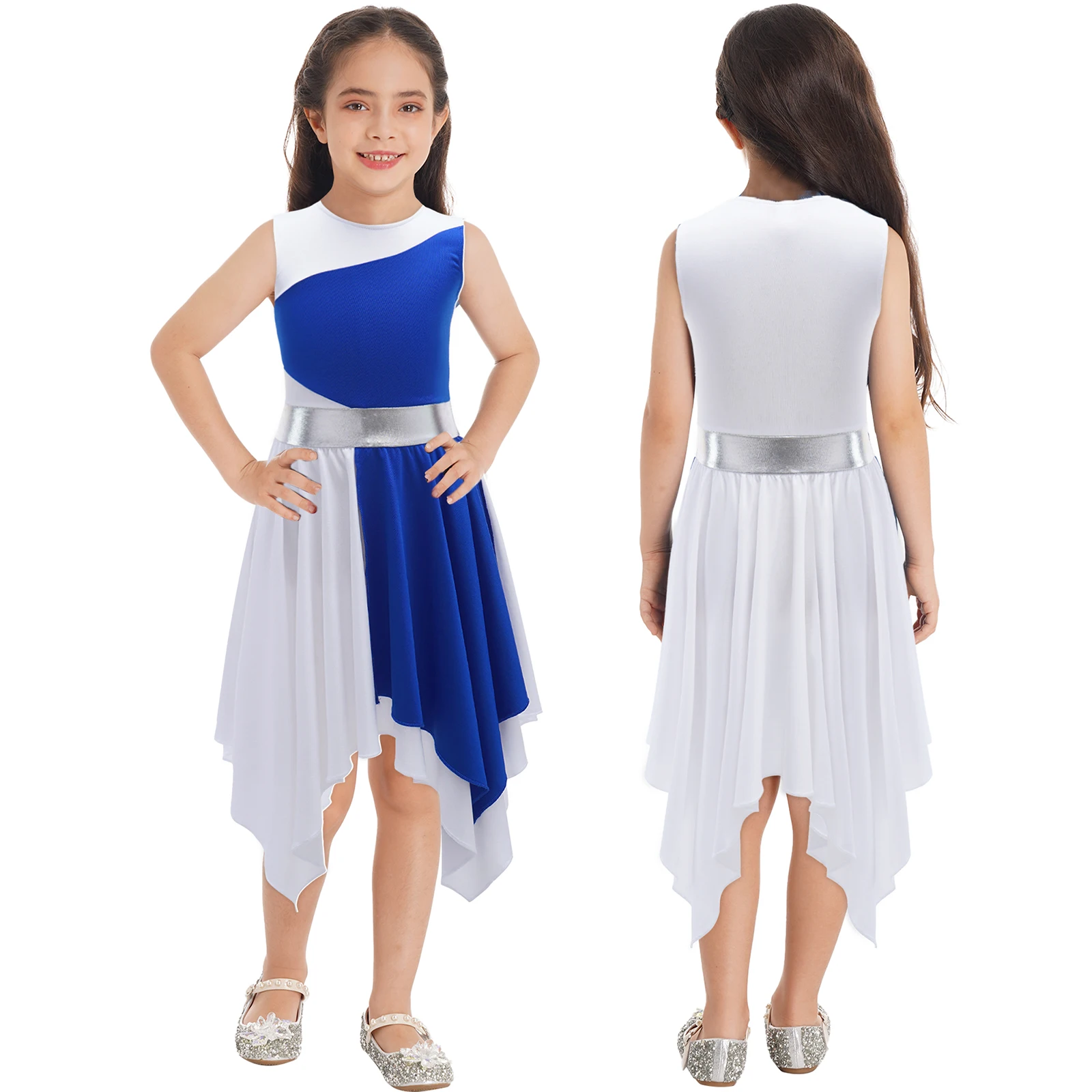 Vestido de baile lírico para niños y niñas, ropa con dobladillo asimétrico para coro de Iglesia, salón de baile, Vals, actuación en escenario