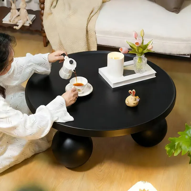 Modern Minimalist Black Coffee Tables Iron Spherical Round Side Table Living Room Center Table