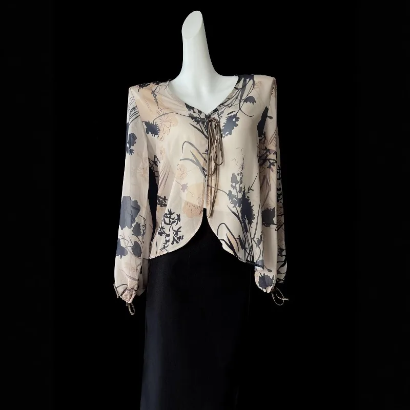Light Luxury Space-up Chiffon Tulled with Suspenders, Skirt Over Shawl, Thin Cardigan Jacket, Air-conditioned Blouse Temperament