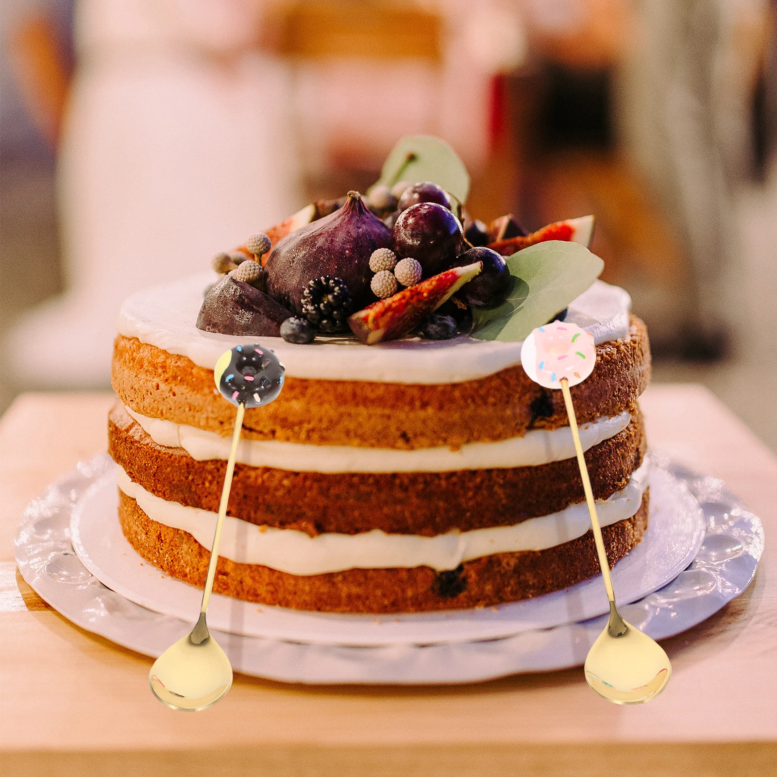 

4Pcs Donut Spoon Set Stainless Steel Ergonomic Handle Mixing Spoons for Coffee Tea Ice Cream Cake Beverage Multi Function Tool