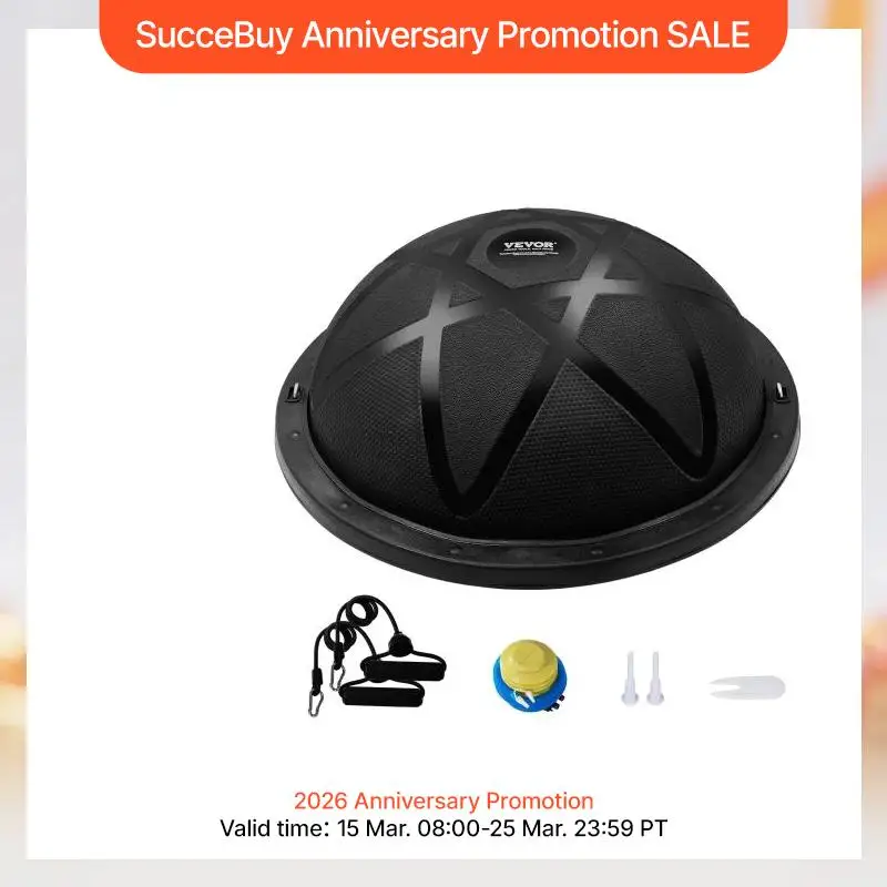 VEVOR Halb-Gymnastikball-Trainer, 23 Zoll Balance Ball Trainer, 660 lbs Tragkraft Stabilitätsball, Yoga-Ball mit Widerstandsbändern und Pumpe, Kraft-Fitnessball für das Heim-Fitnessstudio, Ganzkörpertraining, Schwarz