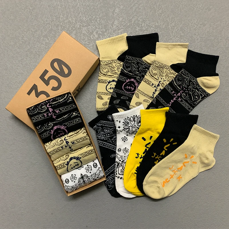 5 Pairs/Box Funny Cotton Men's Women's Socks  Harajuku Bag Sweet Jack Bandana Fashion Gifts