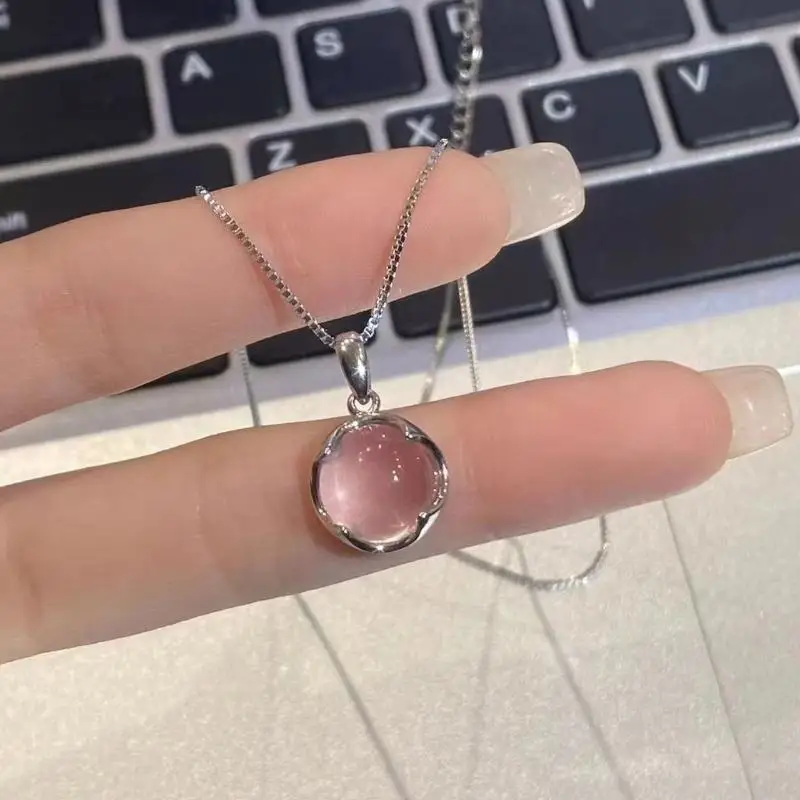 1Pcs Fashion Short Clavicle Chain Jewelry Gift Elegant Chalcedony Round Pendant Necklace For Women