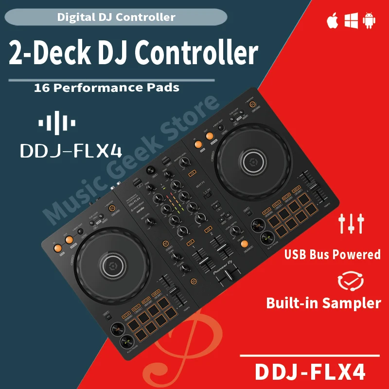 Dj Controller Serato 2 Channel - DDJ-FLX4 Kontroler DJ 2-Kanal untuk Rekordbox