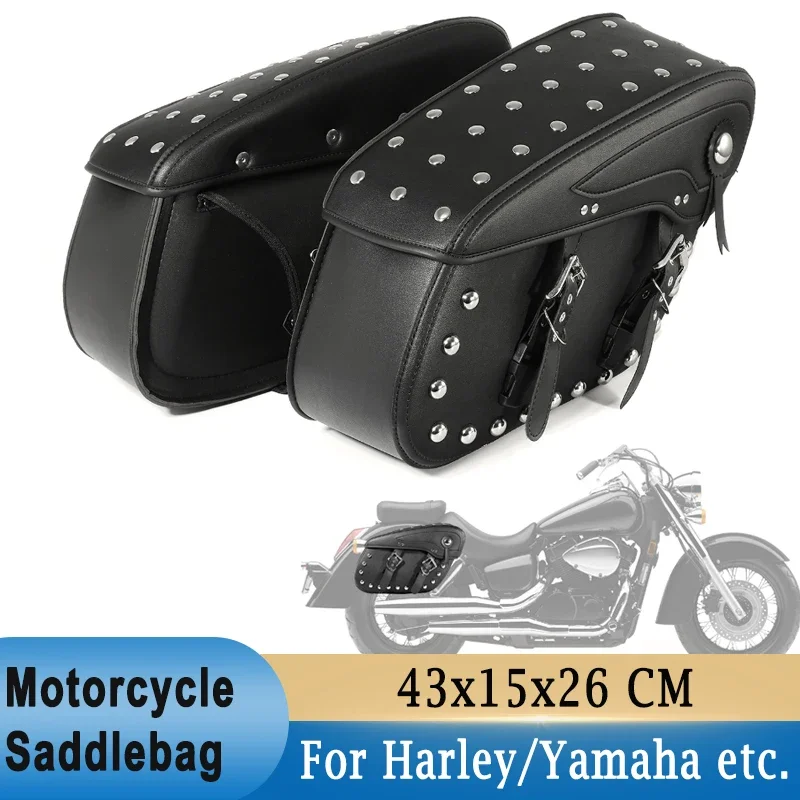 Universal Motorcycle Saddlebags Rear Side Bags Pannier Luggage Storage Bag PU Leather 43x15x26 CM Large Capacity Waterproof