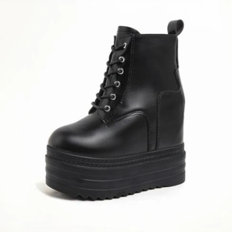 Women's Platform Ankle Boots Wedges Super High Heel Boots 12CM Spring Autumn Thick Bottom White Women's Shoes Casual Short Botas
