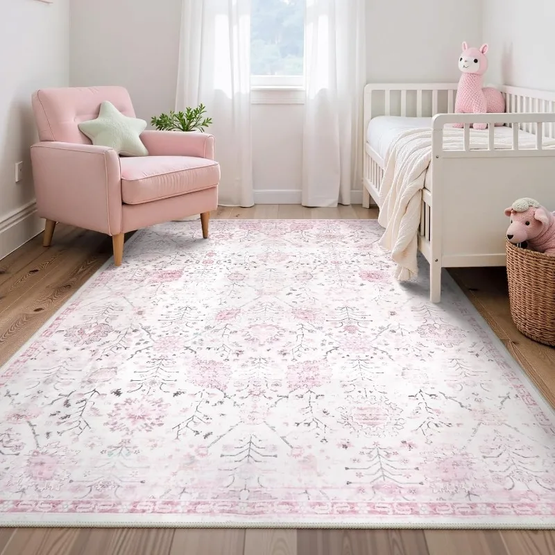 

Vintage Floral Print Living Room Carpet Sofa Coffee Table Non-slip Floor Mat Foldable Machine Washable Bedroom Home Soft Rug 러그