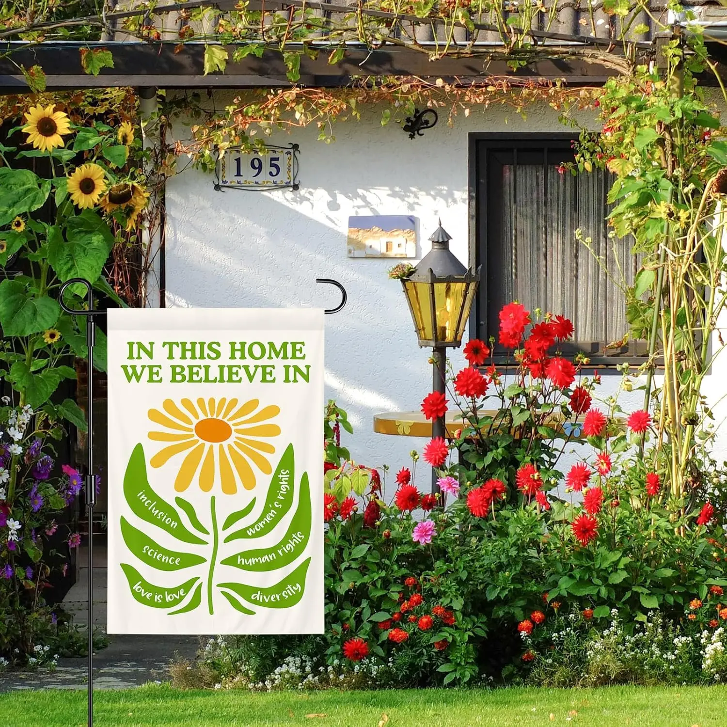 In This House We Believe Garden Flag 12 x 18 Inch Double Sided Polyester Kindness Yard Banner Supporter Resist Hate Flags fo zzo
