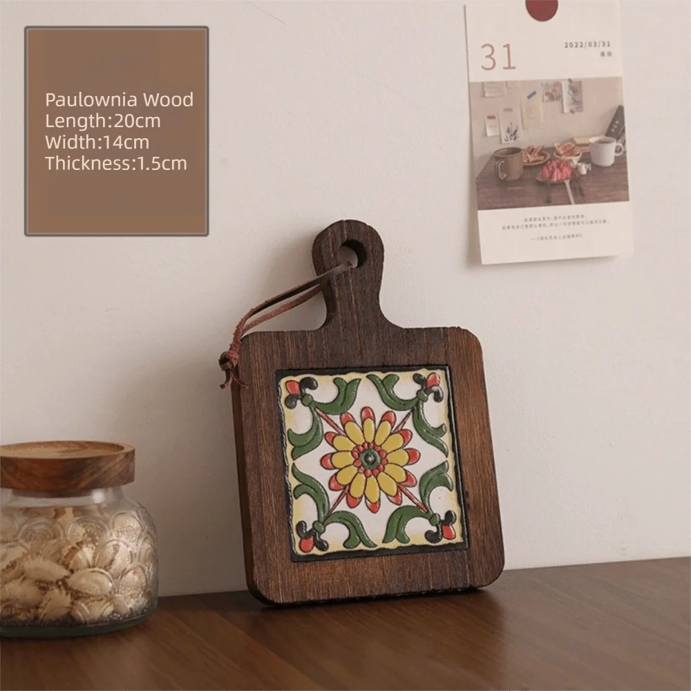 

Japanese Style Solid Wood Coaster Square Retro Wooden Flower Tile Coaster Heat Resistant Placemat Casserole Mat Tea Time