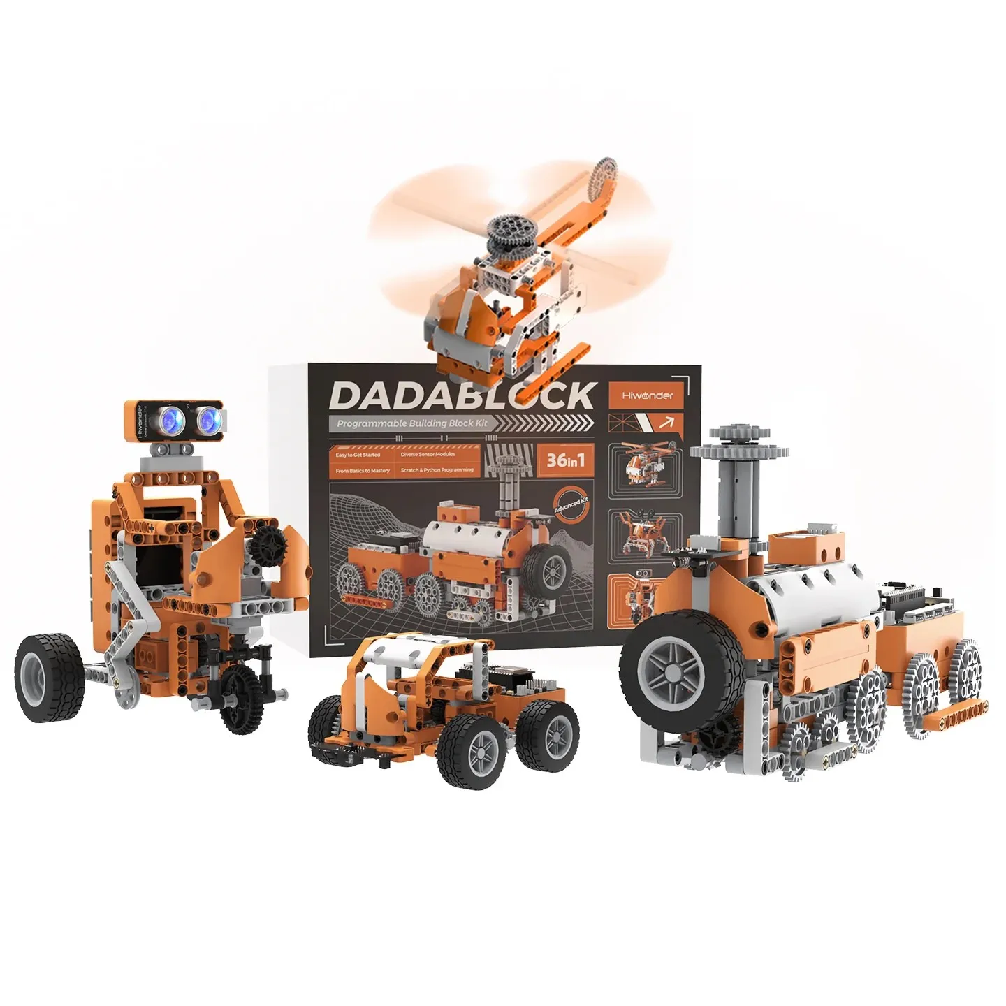DaDablock Programmable Building Block Kit Powered by ESP32 with Sensor Expansion, -Compatible, Supports Scratch & Python