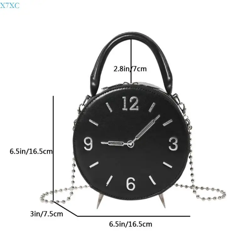 X7XC Women PU Leather Bag Simple Shoulder Bag Clock Crossbody Bag