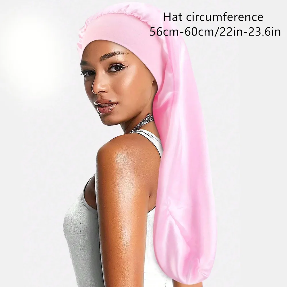 Soft Black Satin Hair Bonnet for Sleep & Shower - Elastic, Comfortable Wrap for Hair Protection and Style Preservation